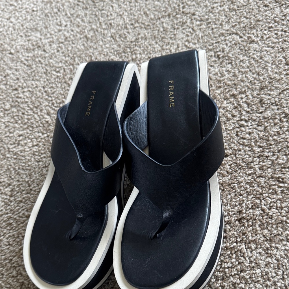 Frame Denim Black and White Platform Thong Sandals